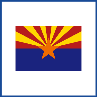 Arizona State Flag in white box with blue border.